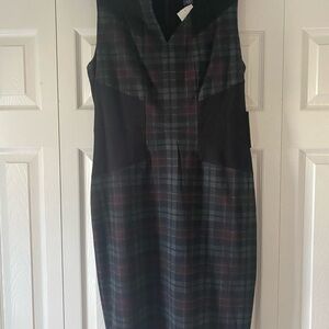 NYDJ Black and Gray Plaid Midi Dress